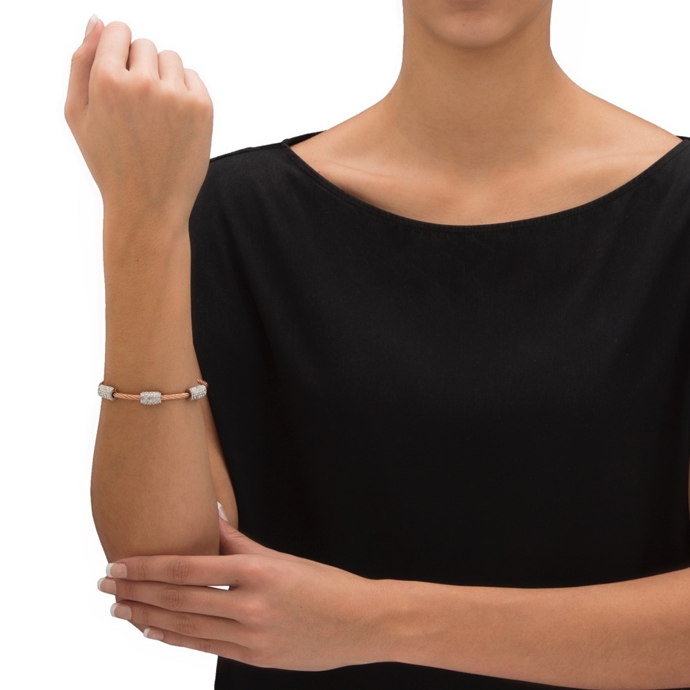 Rose gold plated cubic zirconia cable bracelet - Picture 3 of 3